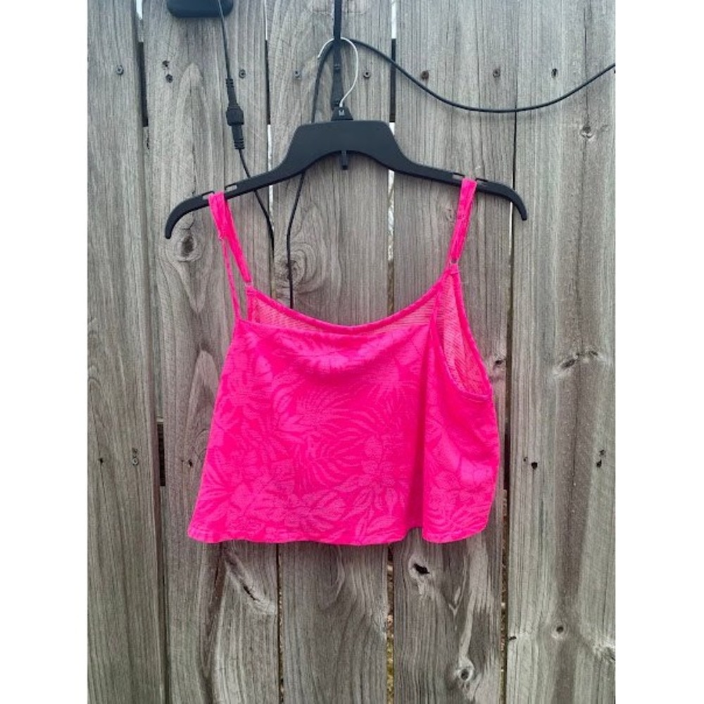 Hurley Womens Neon Pink Tropical Floral Burnout Crop Cami Tank Top Small‎